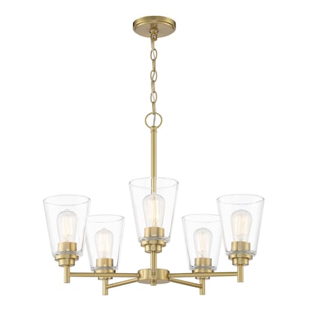 Designers Fountain Westin 5 Light Modern Brushed Gold with Clear Glass Shades Chandelier For Dining Rooms 95785-BG